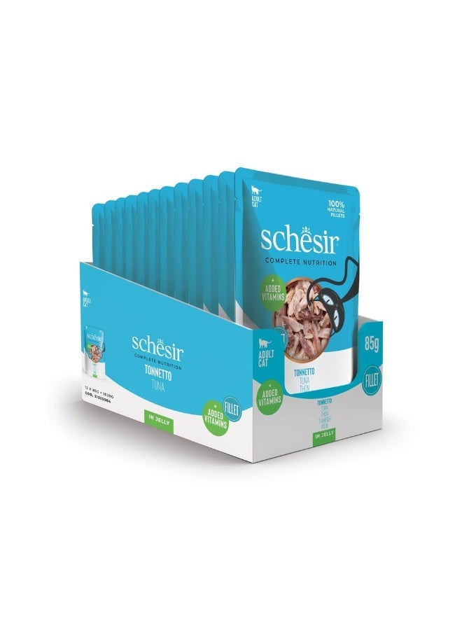 Schesir Complete Wet Cat Food Jelly Pouch Tuna 85g (Pack of 12) | High Protein Natural Steamed Tuna Fillets Hydrating Complete Adult Cat Meal - Image 4